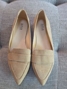 a.n.a Suede Pointed-Toe Penny Loafers in Camel Tan